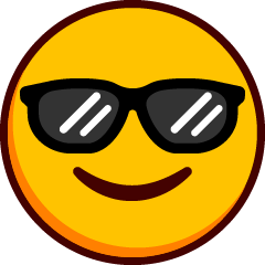 An emoji with a closed mouth smile and sunglasses.