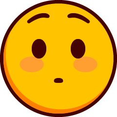 A wide eyed emoji with raised eyebrows, blushing cheeks, and a tightly closed mouth.