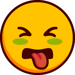 An emoji with its eyes squeezed shut, a green tinge to its cheeks, and its tongue fully sticking out of its open mouth.