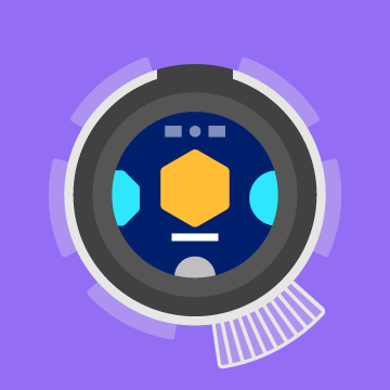 A top down icon of the robot with a fan emerging from the location of the LED at the 5 o’clock position.