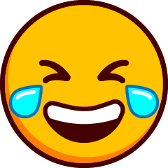 An emoji with a wide open mouthed smile and eyes squeezed shut with tears emerging.