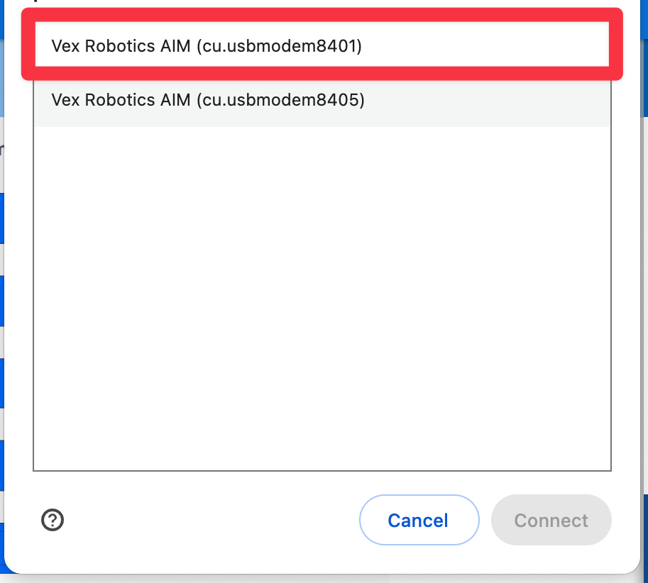 Select the robot with the LOWEST ID number from the list of robots available. The lowest id number is highlighted in a red box.