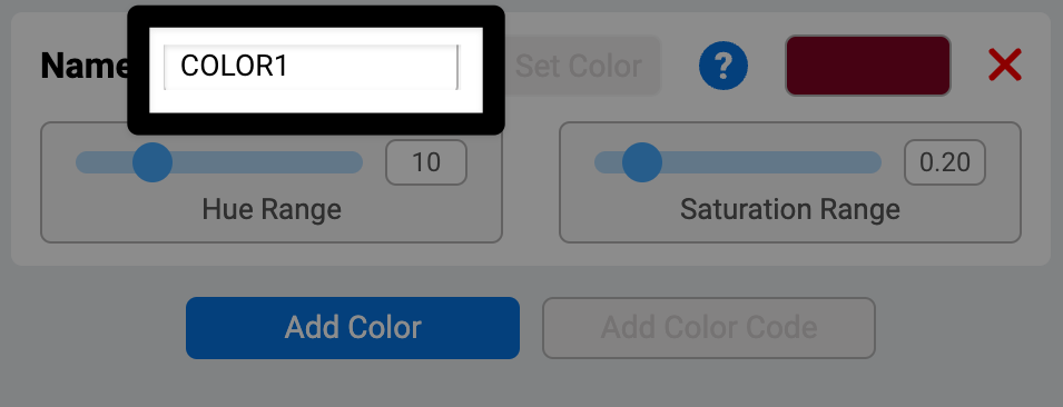 Zoomed in version of the same AI Vision utility window with a highlight on the Name text box of the color signature that was just set.