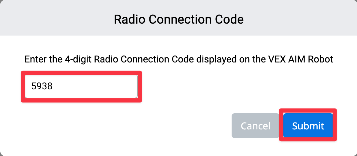 The Robot menu in the VEXcode Toolbar is open and the line reading Bluetooth Connection Connected is highlighted.