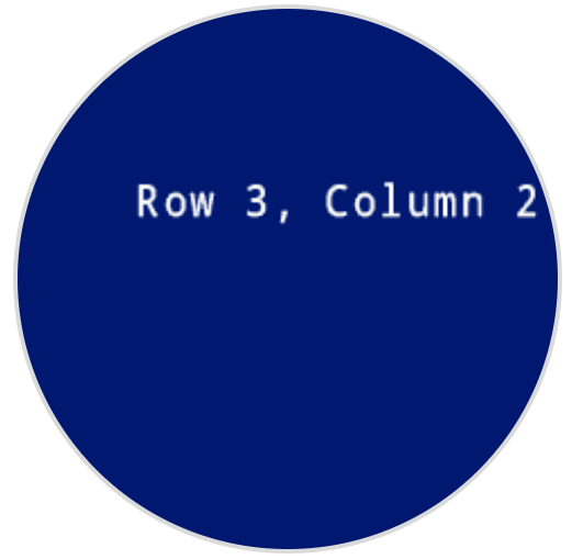 Shows the robot.screen.print_at method with Row 3, Column 2 printed at the row 3 column 2