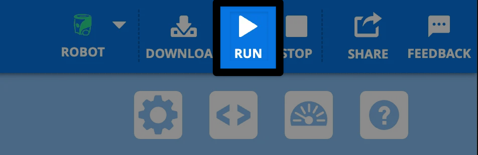 The upper right hand corner of the VEXcode AIM Toolbar with the Run button highlighted to the right of the Download button.