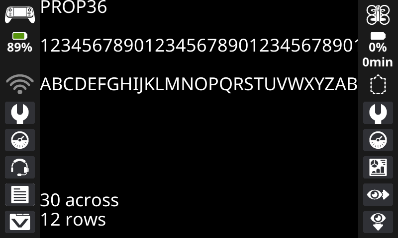 The controller screen printed numbers and letters with PROP 36 font. On the bottom of the screen, it is 30 across and 12 rows.