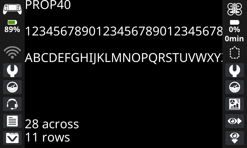 The controller screen printed numbers and letters with PROP 40 font. On the bottom of the screen, it is 28 across and 11 rows.
