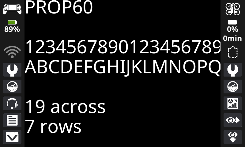 The controller screen printed numbers and letters with PROP 60 font. On the bottom of the screen, it is 19 across and 7 rows.