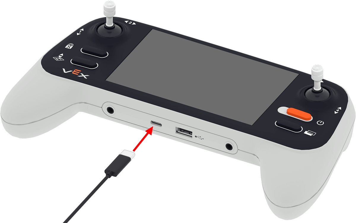 A USB-C cable connecting to the controller