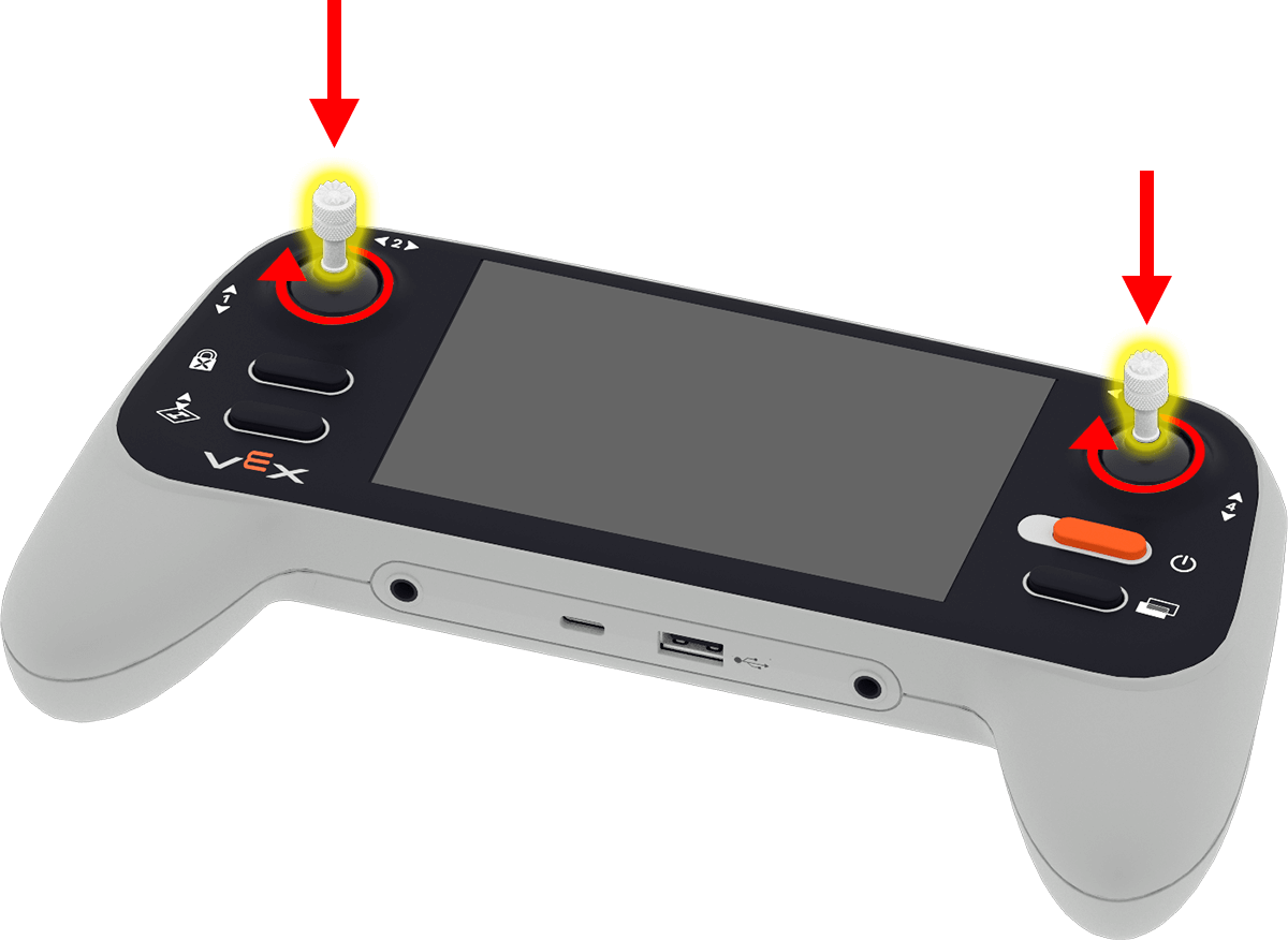 Joysticks attached to the controller. and the arrow should to turn it clockwise to tighten.