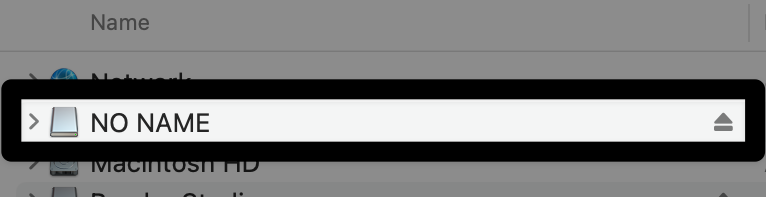 A screenshot of a device's file management folder, with the No Name device highlighted.