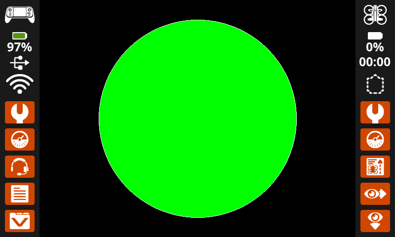The controller's screen shows a green circle with a thin white border drawn in the center.