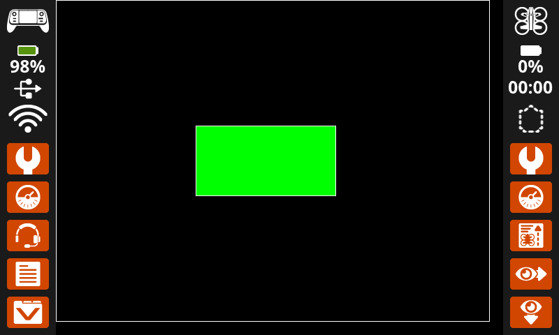 The controller's screen shows a green rectangle with a thin white border surrounded by a larger white bordered rectangle.