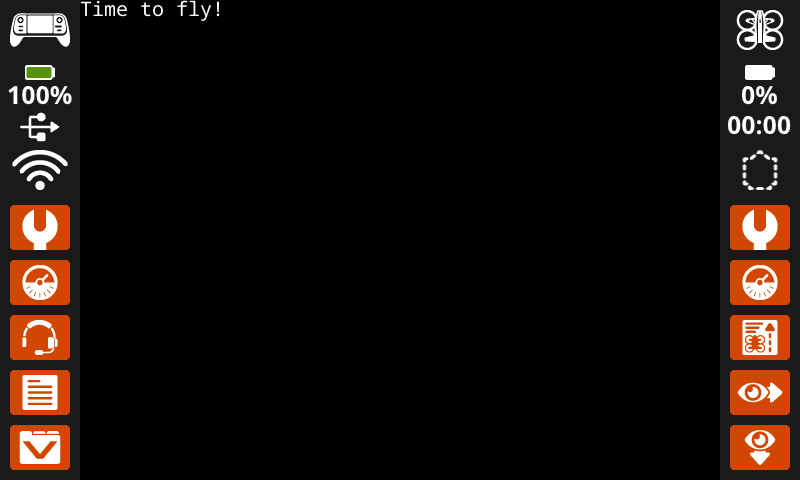 Shows the drone.screen.print method with the word "Time to Fly!"