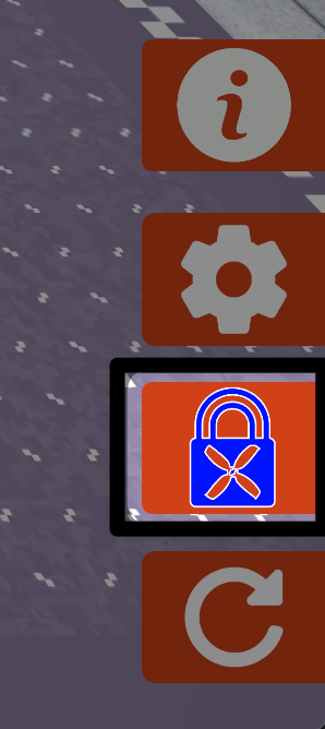 Vertical toolbar showing icons for information, settings, and a highlighted propeller lock icon displayed in blue, indicating propellers are locked.