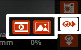 Close-up screenshot of the bottom right corner of the VEX AIR Drone Controller screen, highlight the icon with the eye and a right facing arrow.