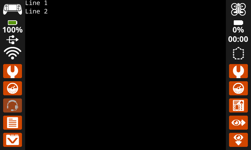 Shows the controller.screen.next_row method with Line 1 and Line 2 printed on the drone screen in line 1 and line 2 respectively.