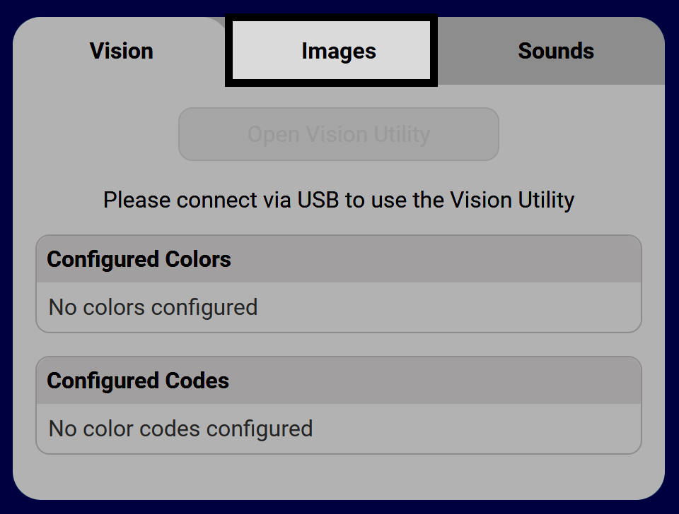 Images tab in the VEXcode AIR Control Panel.