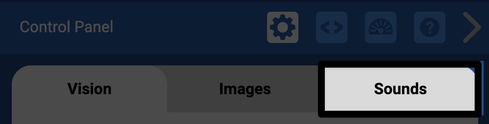 Sounds tab in the VEXcode AIR Control Panel.