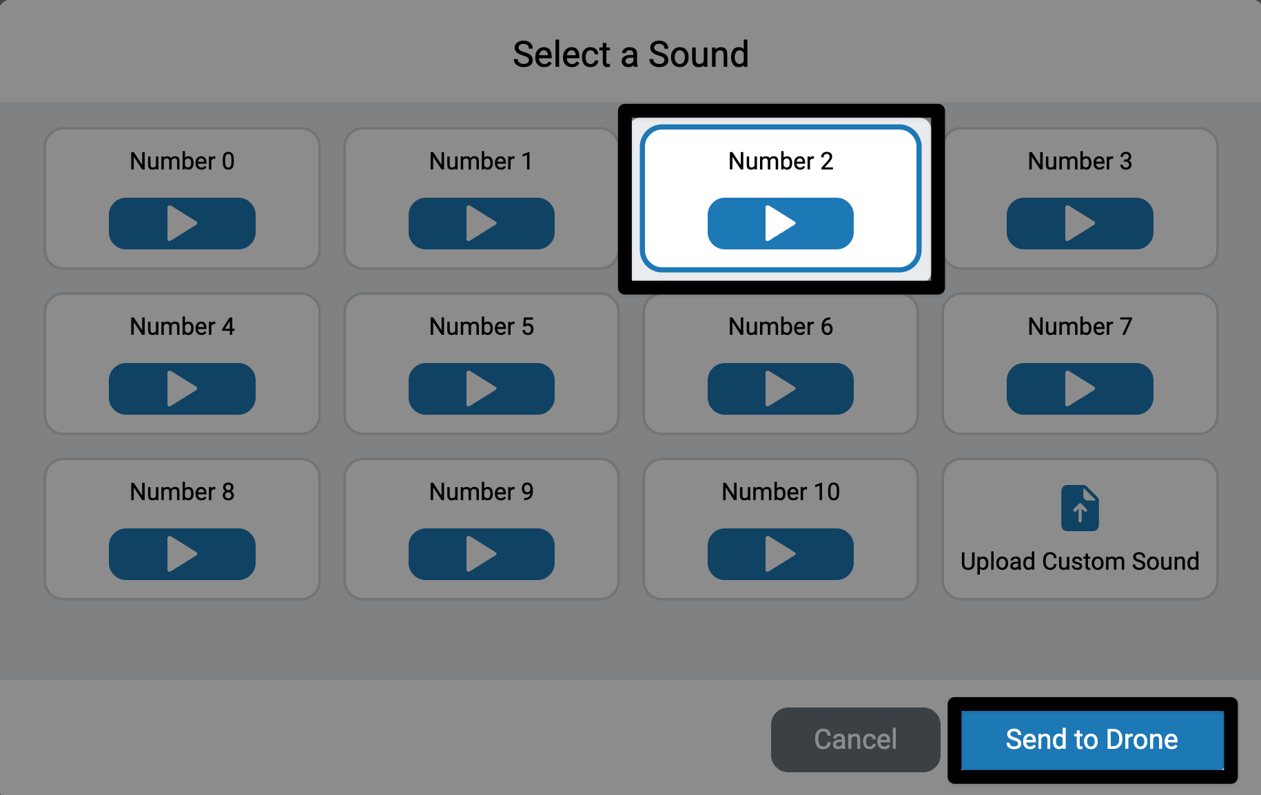 Upload icon in the Sounds tab of the VEXcode AIR Control Panel.