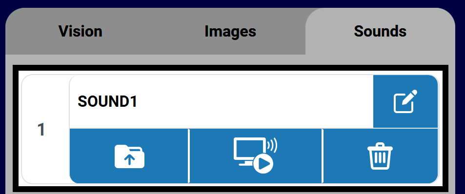 Upload icon in the Sounds tab of the VEXcode AIR Control Panel.