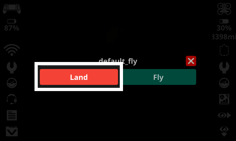 Stop Menu with land button highlighted