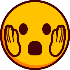 চোখ ও মুখ খোলা এবং মুখের দুপাশে হাত রাখা একটি ইমোজি।