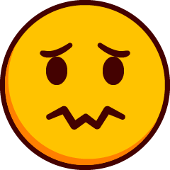 Emoji s chvějícími se zavřenými ústy, zamračenýma a otevřenýma očima s lehce zdviženým obočím.