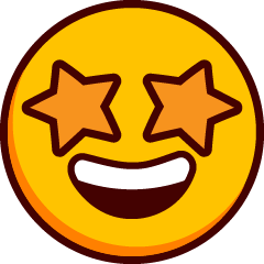 Usměvavý emoji s otevřenými ústy a hvězdičkami místo očí.