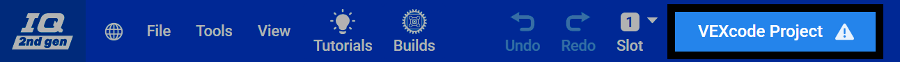 Screenshot der VEXcode-Toolbar, auf dem der Projektname hervorgehoben ist.