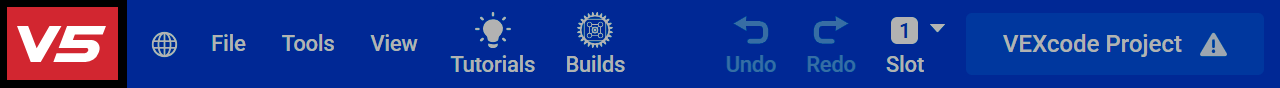 Screenshot der VEXcode V5-Toolbar, der das Plattform-Symbol in der oberen linken Ecke zeigt.