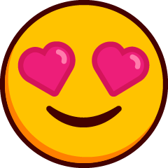 Ένα χαμογελαστό emoji με μάτια σε σχήμα καρδιάς.