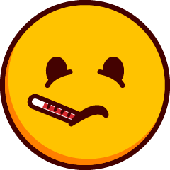 Ένα emoji με πρησμένα μάτια και ένα θερμόμετρο να προεξέχει από το κλειστό του στόμα.