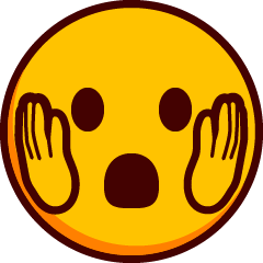 Ένα emoji με ανοιχτά μάτια και ανοιχτό στόμα και τα χέρια στα πλάγια του προσώπου του.