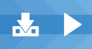 Ένα εικονίδιο λήψης και ένα κουμπί αναπαραγωγής σε μπλε φόντο τύπου VEXcode.