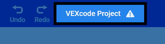 Στιγμιότυπο οθόνης της γραμμής εργαλείων VEXcode, με επισημασμένο το προεπιλεγμένο όνομα έργου, το οποίο εμφανίζει ένα εικονίδιο προειδοποίησης επειδή δεν έχει αποθηκευτεί ακόμα.