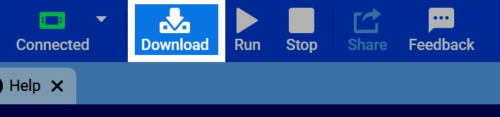 Στιγμιότυπο οθόνης της γραμμής εργαλείων VEXcode IQ (2ης γενιάς) με επισημασμένο το κουμπί "Λήψη".