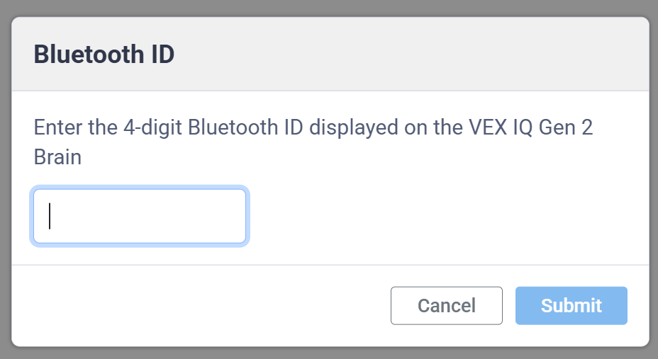 Στιγμιότυπο οθόνης του παραθύρου διαλόγου Bluetooth ID, με ένα πεδίο κειμένου για την εισαγωγή του 4ψήφιου Bluetooth ID που εμφανίζεται στην οθόνη του Brain.