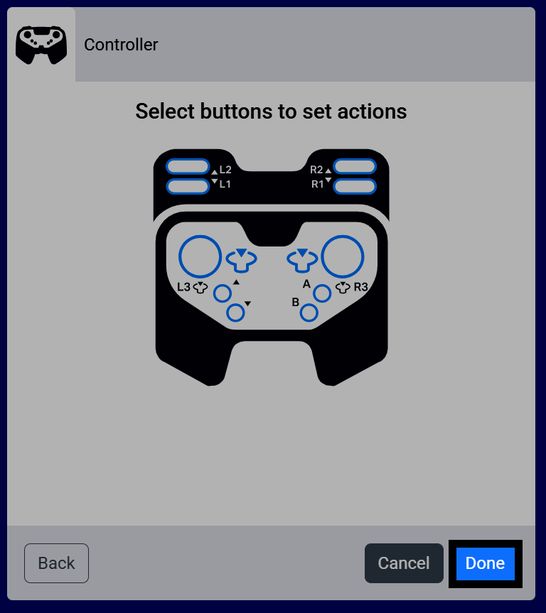 Captura de pantalla de los botones Seleccionar para configurar la pantalla de acciones, con el botón Listo resaltado.
