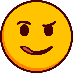 Un emoji con una media sonrisa y la lengua ligeramente afuera, con una ceja levantada.