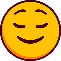 Un emoji sonriente con la boca cerrada, los ojos cerrados y en paz y las cejas levantadas.