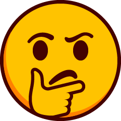 Un emoji ligeramente ceñudo con las cejas ligeramente levantadas y un dedo en la barbilla.