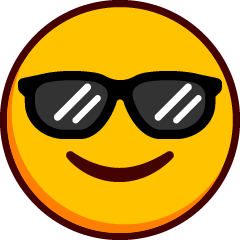 Un emoji con una sonrisa en la boca cerrada y gafas de sol.