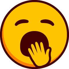 Un emoji bostezando con los ojos cerrados y una mano cubriendo la boca bostezando.