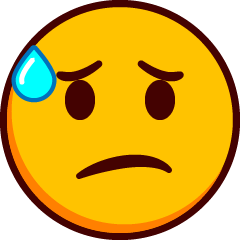 Un emoji ligeramente ceñudo con una gota de sudor en la frente y ojos suplicantes.