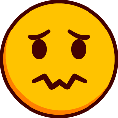 Un emoji con el ceño fruncido y la boca cerrada temblorosa y los ojos abiertos con las cejas ligeramente levantadas.