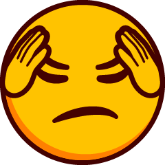 Un emoji frunciendo el ceño con los ojos cerrados, sosteniendo su cabeza entre sus manos.
