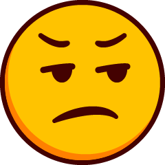 Un emoji medio fruncido con los ojos mirando hacia la derecha y cejas irritadas.