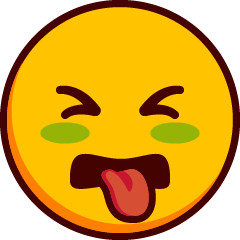 Un emoji con los ojos bien cerrados, un tinte verde en las mejillas y la lengua completamente fuera de la boca abierta.